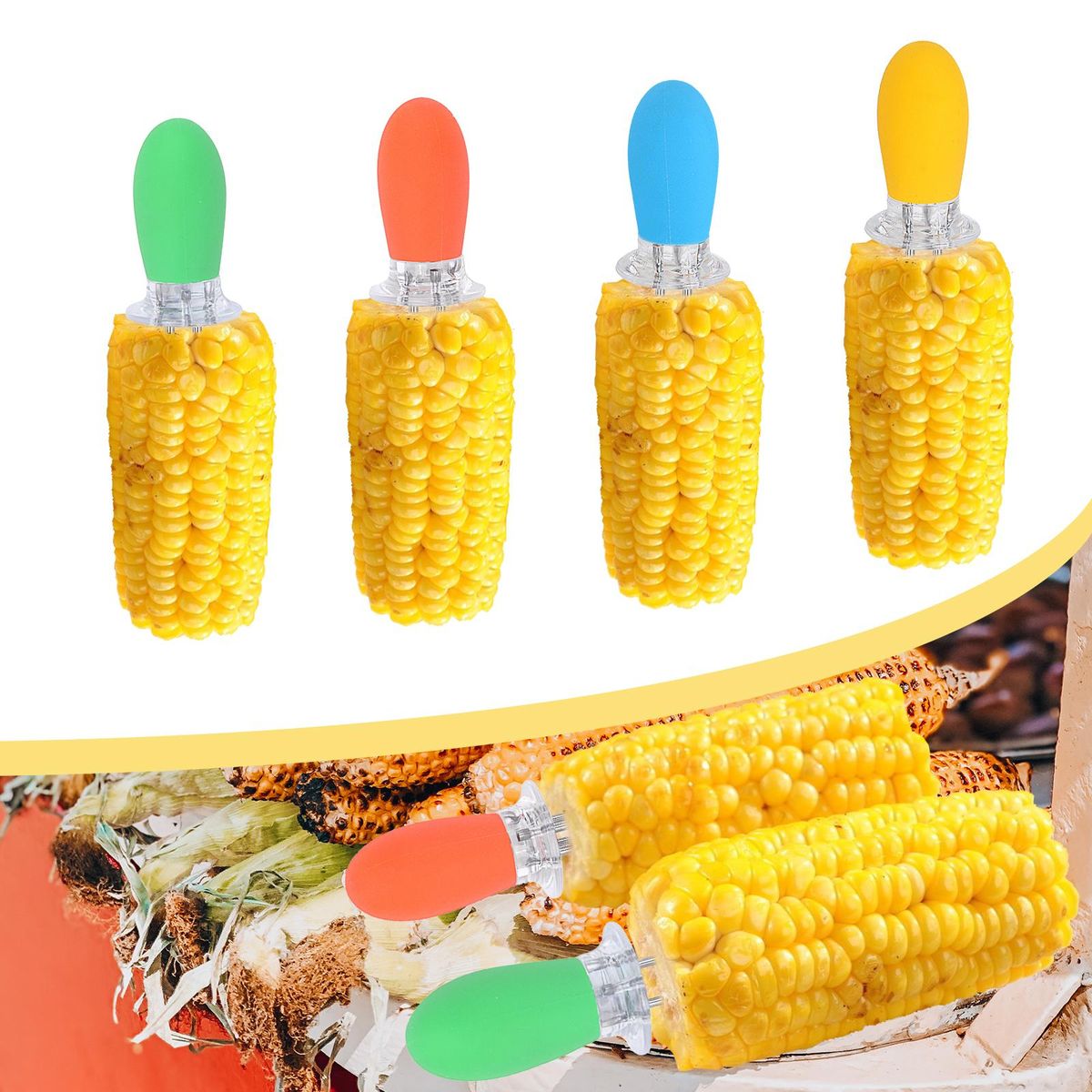 4PCS Barbecue Corn Needle Grilling Stainless Steel Corn Cob Holders Reusable BBQ Sweetcorn Holders Corn Holder