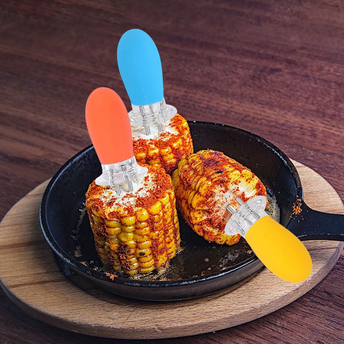 4PCS Barbecue Corn Needle Grilling Stainless Steel Corn Cob Holders Reusable BBQ Sweetcorn Holders Corn Holder