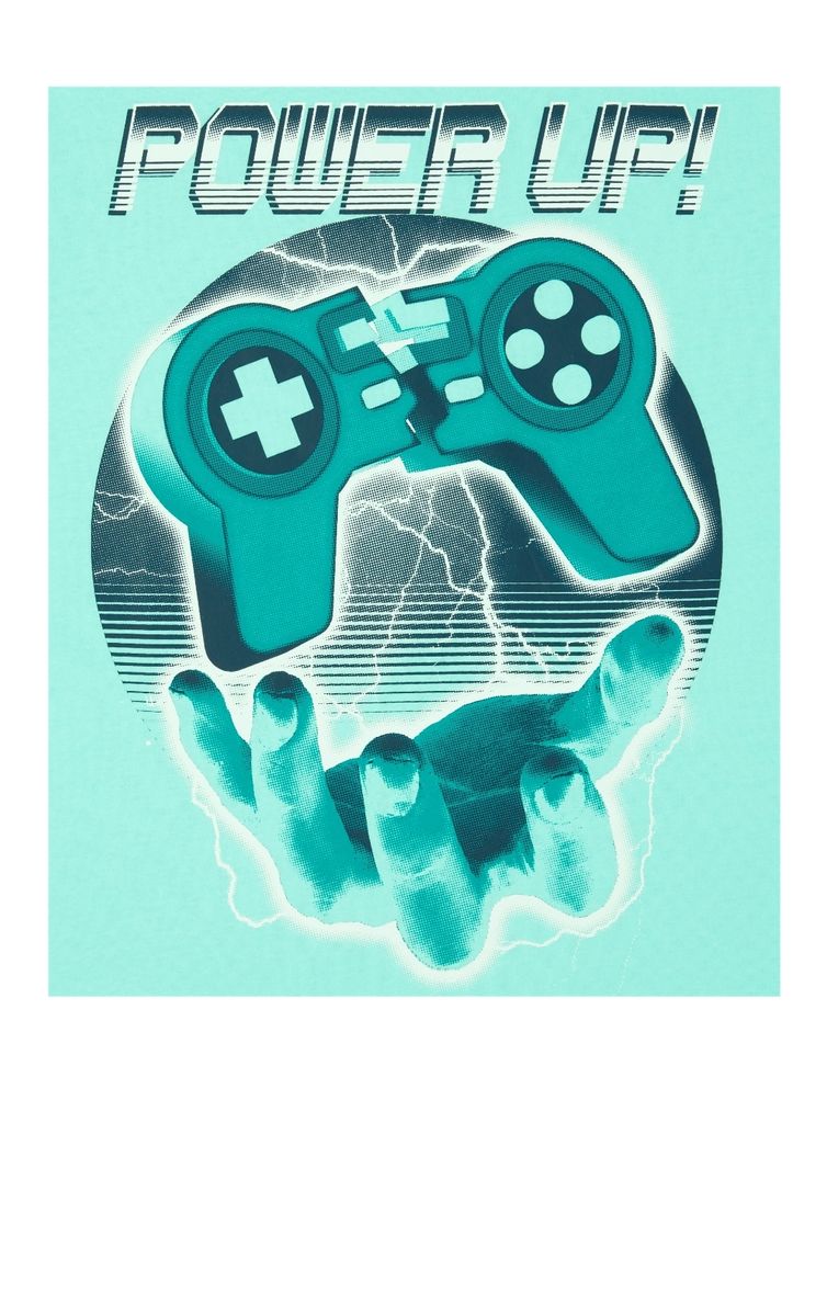 Boys Power Up Graphic Tshirt - Aqua Green