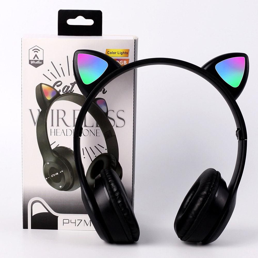 New Bluetooth Headset Cartoon Luminous Cat Ears Stereo Headset Purple