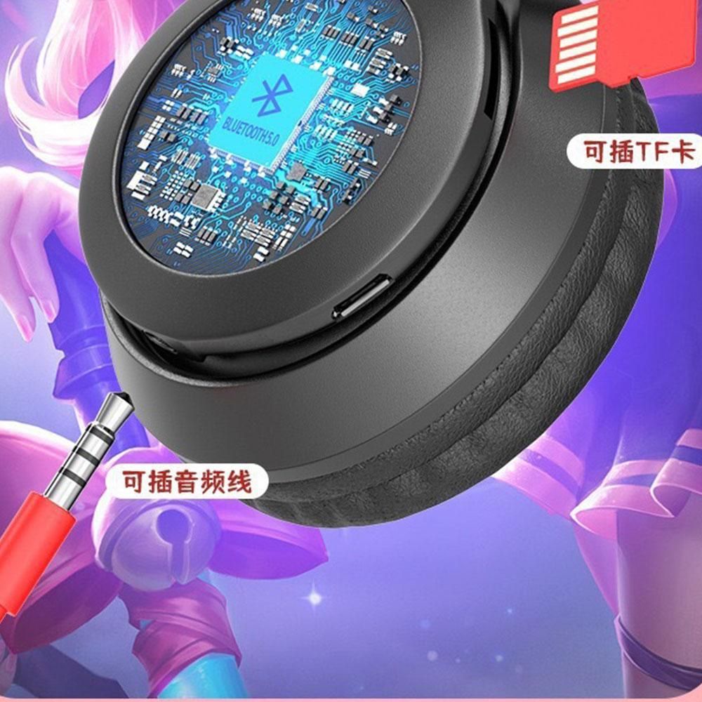 New Bluetooth Headset Cartoon Luminous Cat Ears Stereo Headset Purple