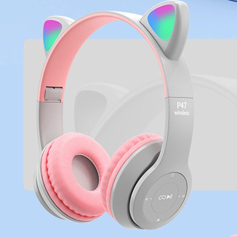 New Bluetooth Headset Cartoon Luminous Cat Ears Stereo Headset Purple