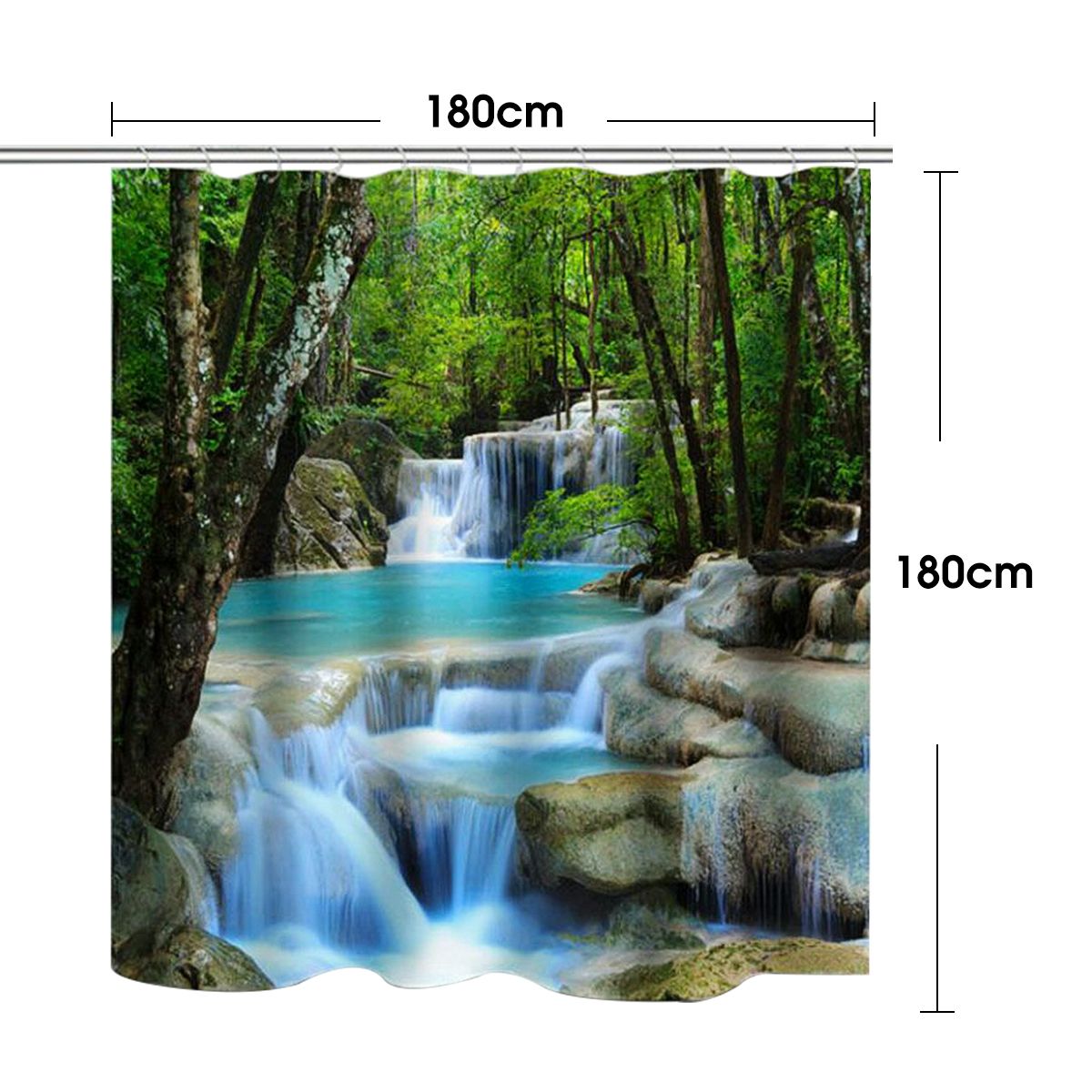 3D Waterfall Nature Scenery Bath Shower Curtain Water Resistant Bathroom