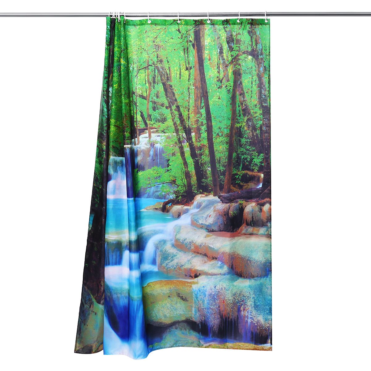 3D Waterfall Nature Scenery Bath Shower Curtain Water Resistant Bathroom