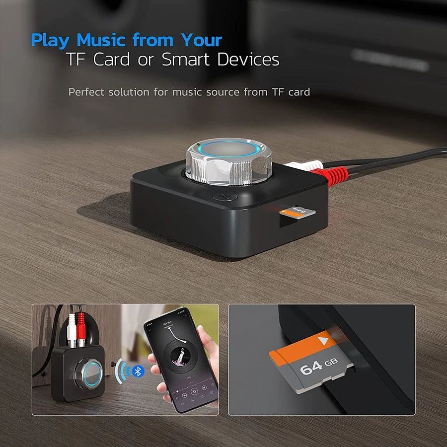 Bluetooth 5.0 Receiver 3D Stereo TF Card  Wireless Adapter