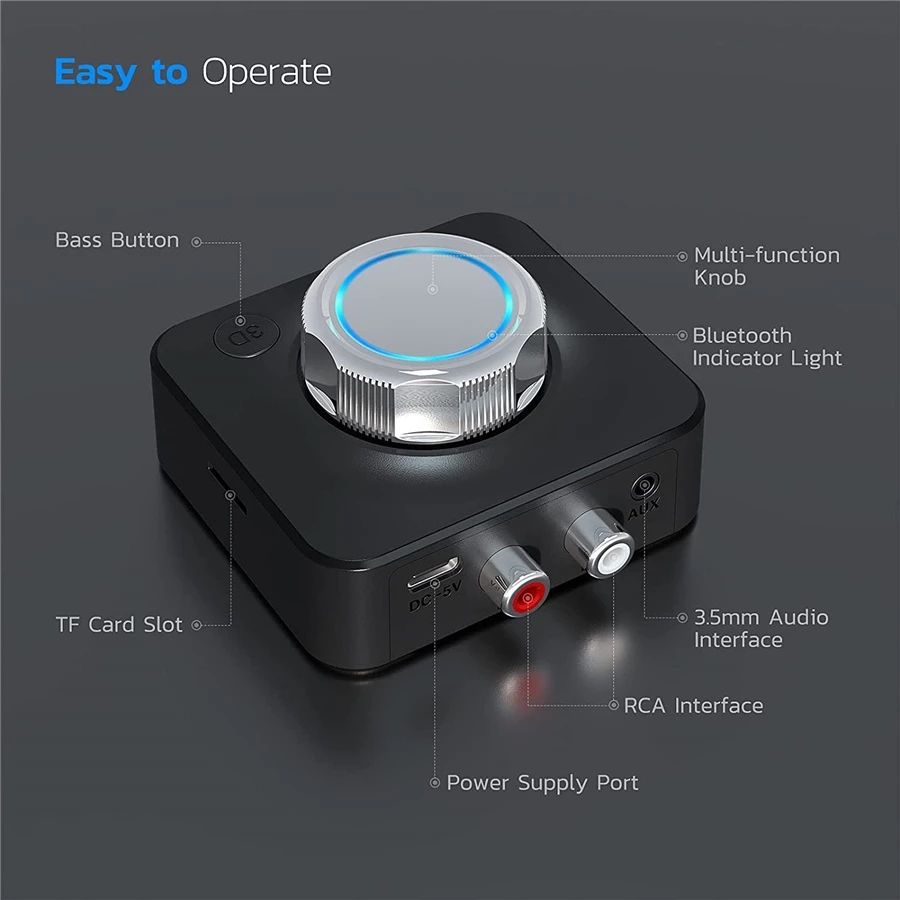 Bluetooth 5.0 Receiver 3D Stereo TF Card  Wireless Adapter