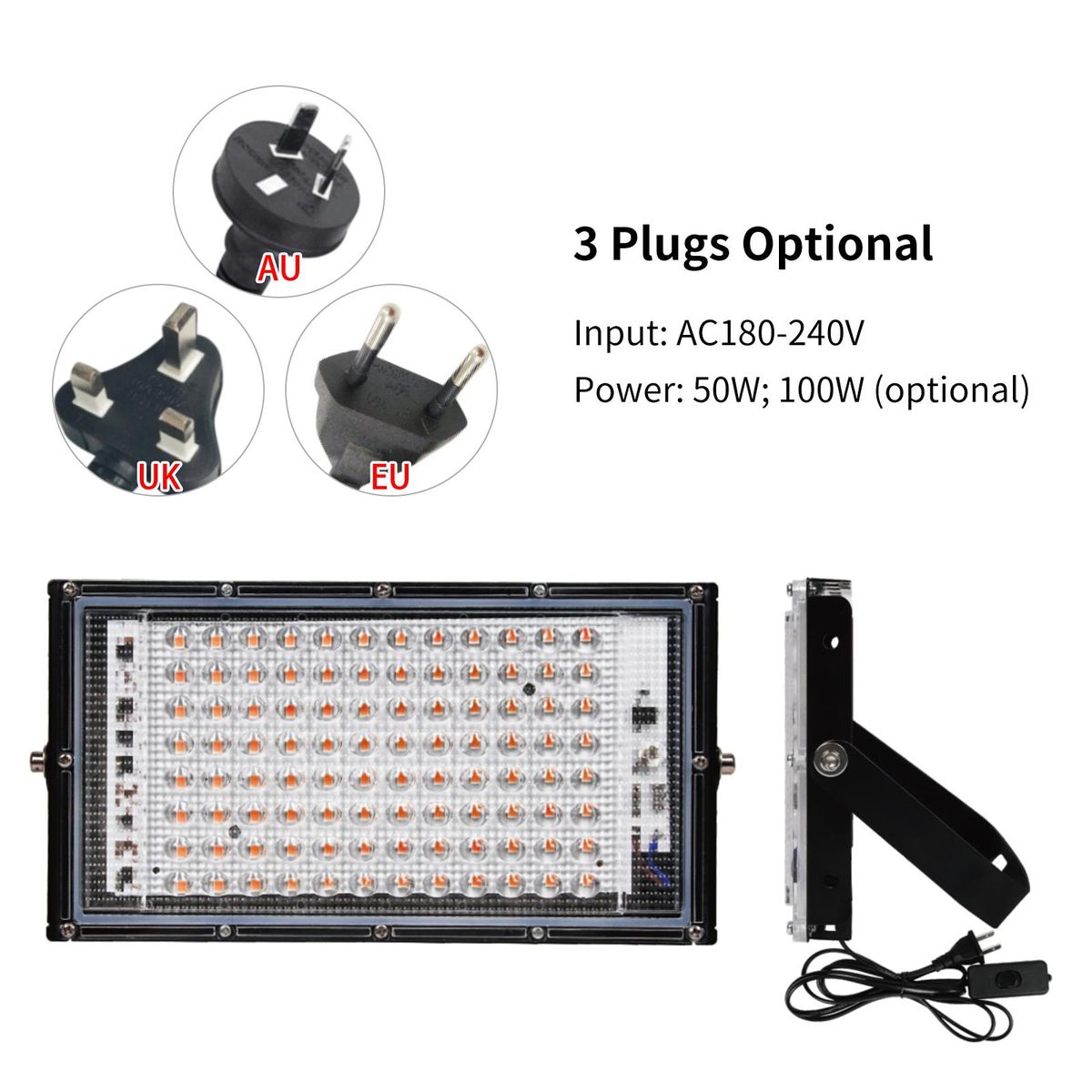 AC180-240V 100W 96LEDs Indoor Plant Growth Light Full Spectrum Grow Lamp for Indoor Plants Veg and Flower Household Greenhouse Supplement Light