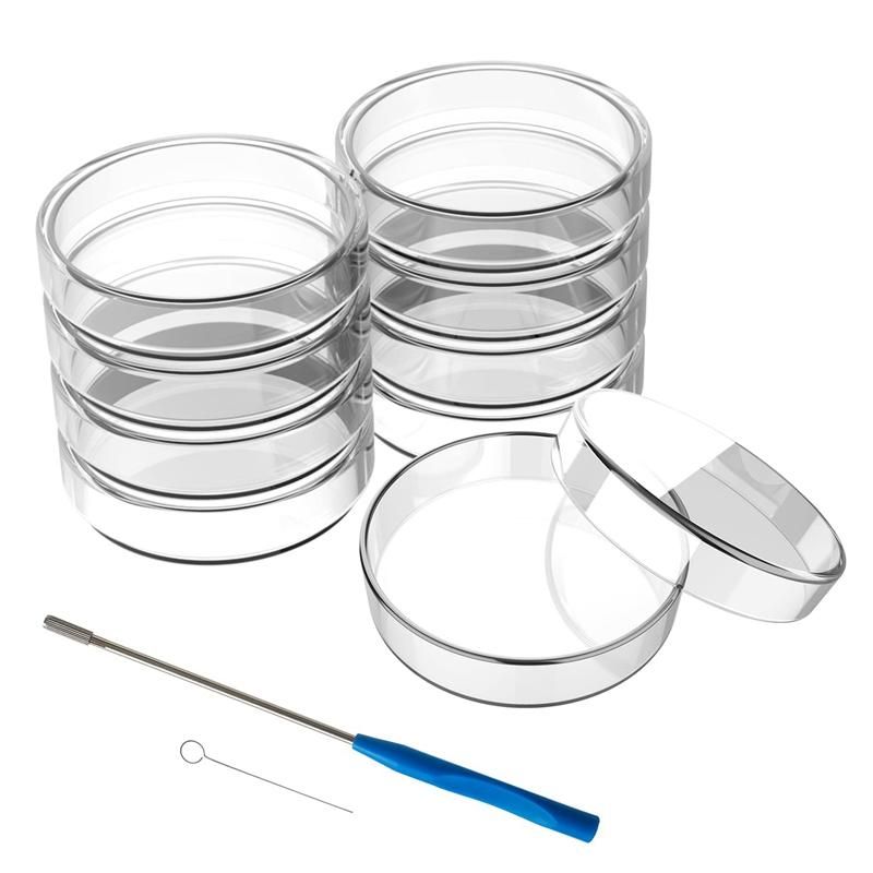 60 mm Glass Dishes 10 Pcs Autoclavable Lab Plates with A Inoculation Loop Autoclavable and Reusable