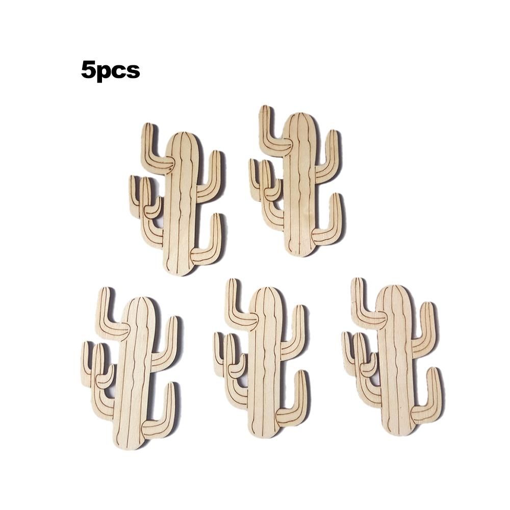 5pcs/set Wooden Cactus Slices Discs Wood Pieces Embellishment DIY Crafts Cutouts Ornament for Home Party Festival Decorations