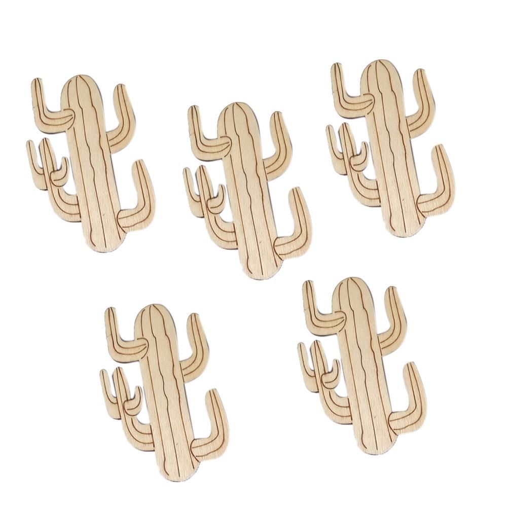 5pcs/set Wooden Cactus Slices Discs Wood Pieces Embellishment DIY Crafts Cutouts Ornament for Home Party Festival Decorations