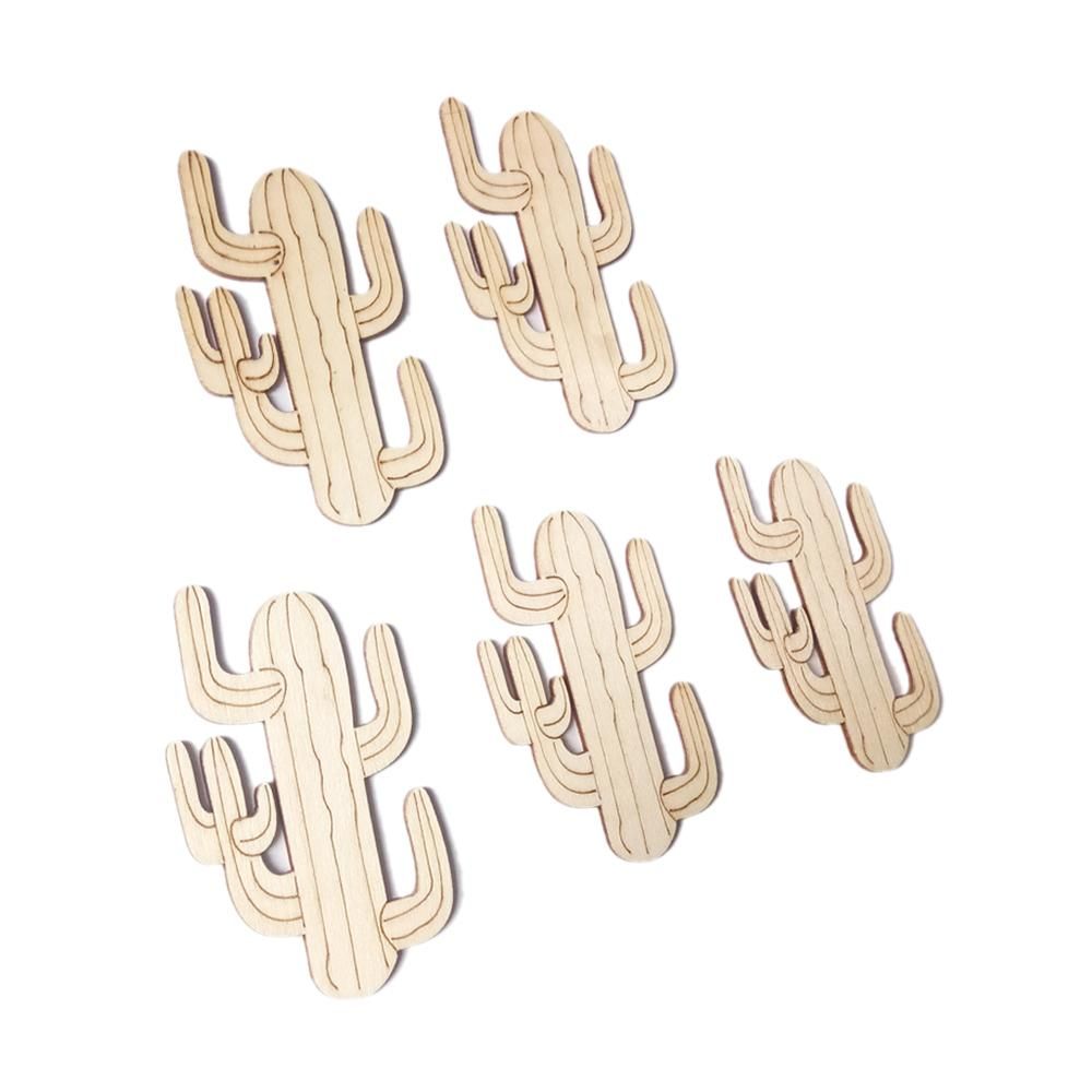 5pcs/set Wooden Cactus Slices Discs Wood Pieces Embellishment DIY Crafts Cutouts Ornament for Home Party Festival Decorations