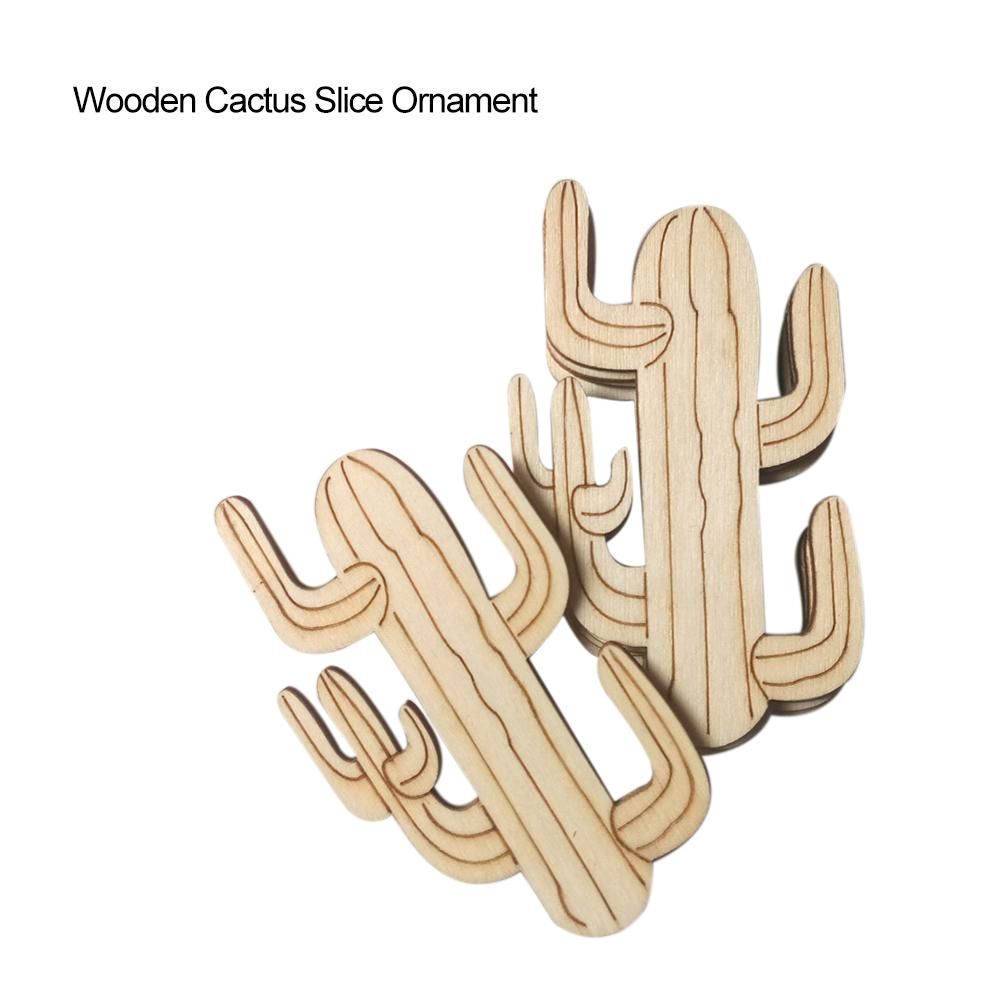 5pcs/set Wooden Cactus Slices Discs Wood Pieces Embellishment DIY Crafts Cutouts Ornament for Home Party Festival Decorations