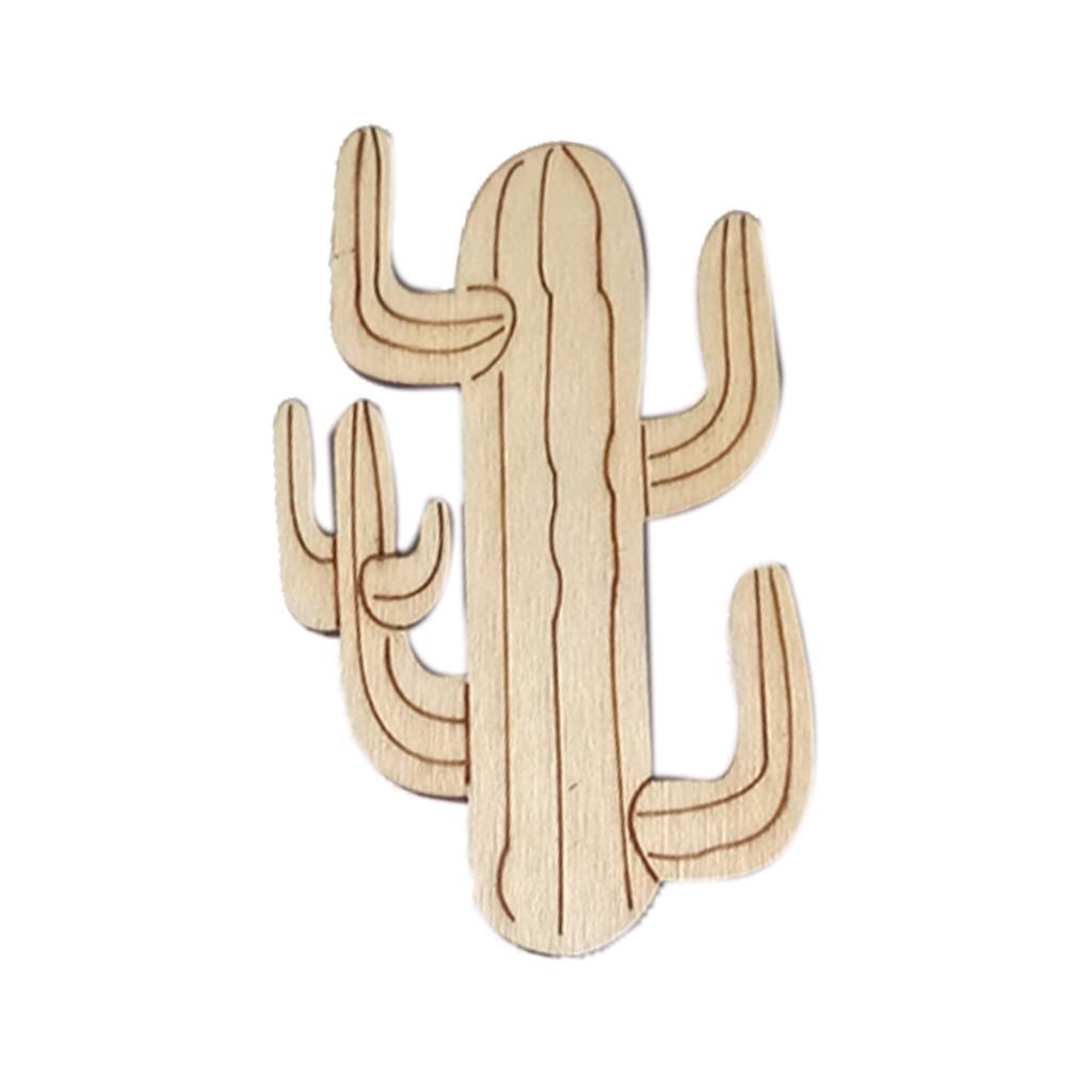 5pcs/set Wooden Cactus Slices Discs Wood Pieces Embellishment DIY Crafts Cutouts Ornament for Home Party Festival Decorations