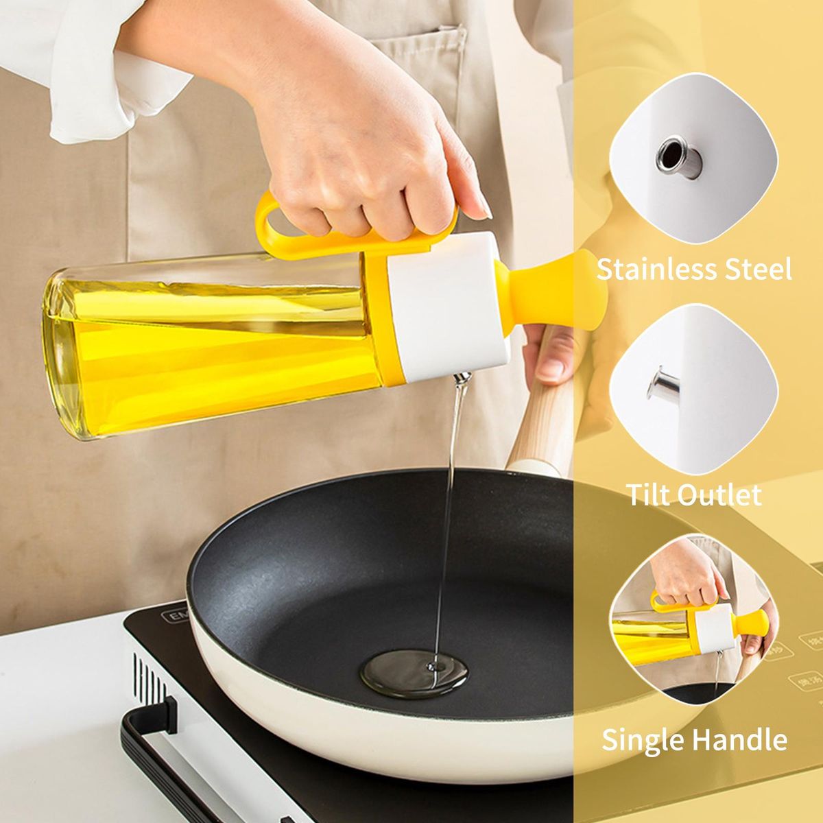 2 In 1 Olive Oil Dispenser With Silicone Brush 550mL Glass Bottle Leakproof Refillable Oil Dispenser for Cooking BBQ Salad Baking Grilling