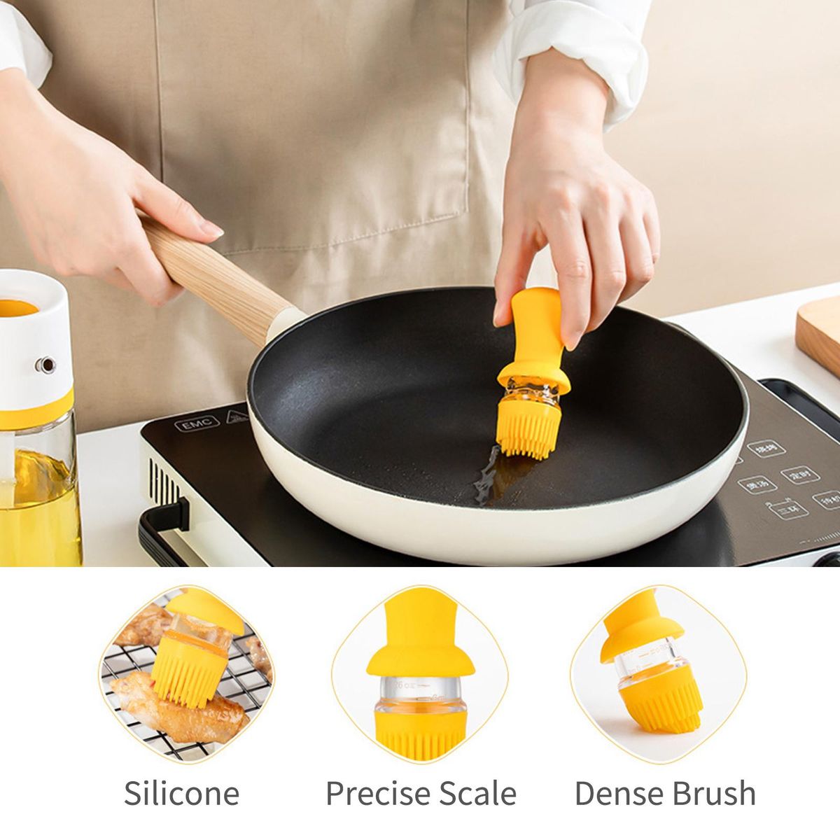 2 In 1 Olive Oil Dispenser With Silicone Brush 550mL Glass Bottle Leakproof Refillable Oil Dispenser for Cooking BBQ Salad Baking Grilling