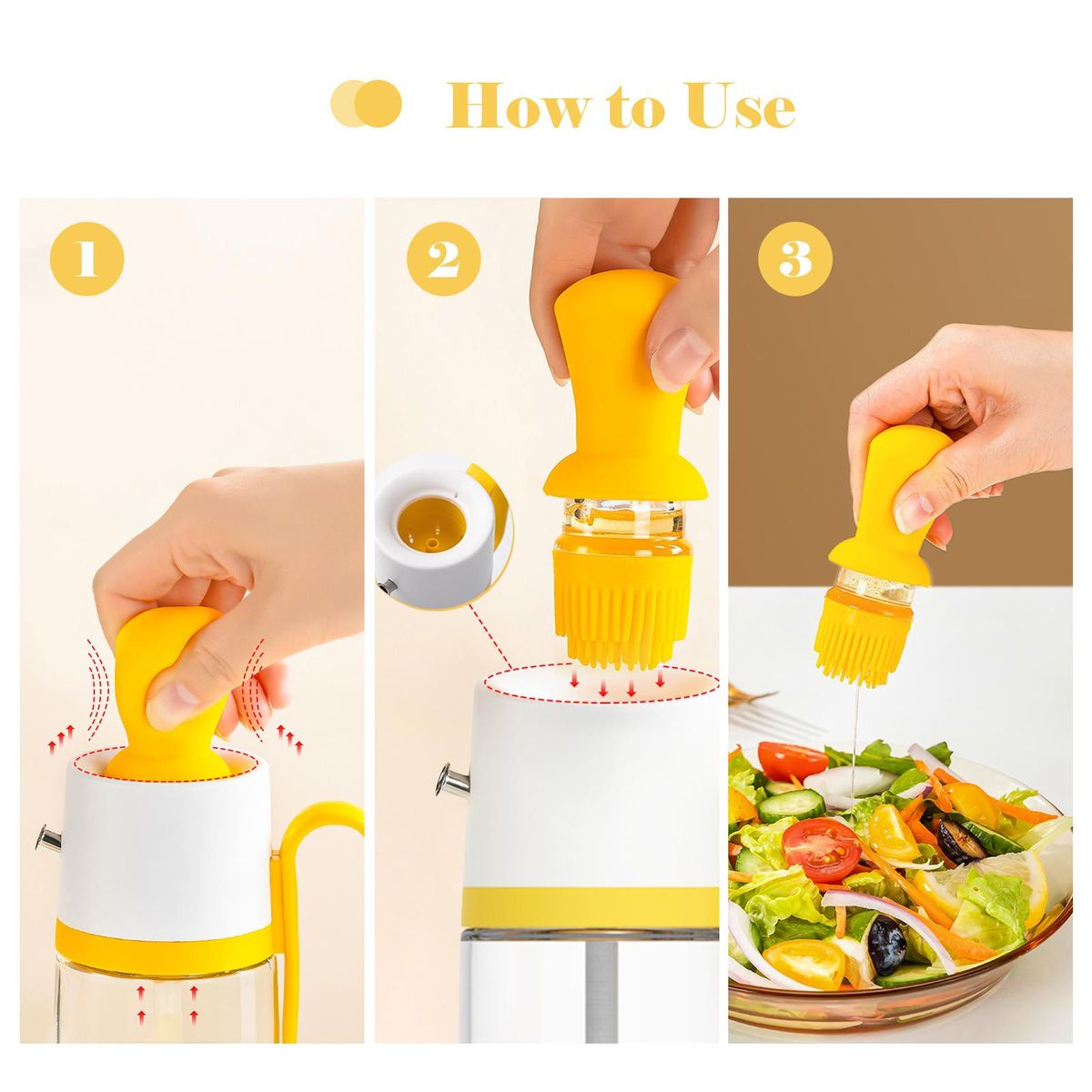 2 In 1 Olive Oil Dispenser With Silicone Brush 550mL Glass Bottle Leakproof Refillable Oil Dispenser for Cooking BBQ Salad Baking Grilling