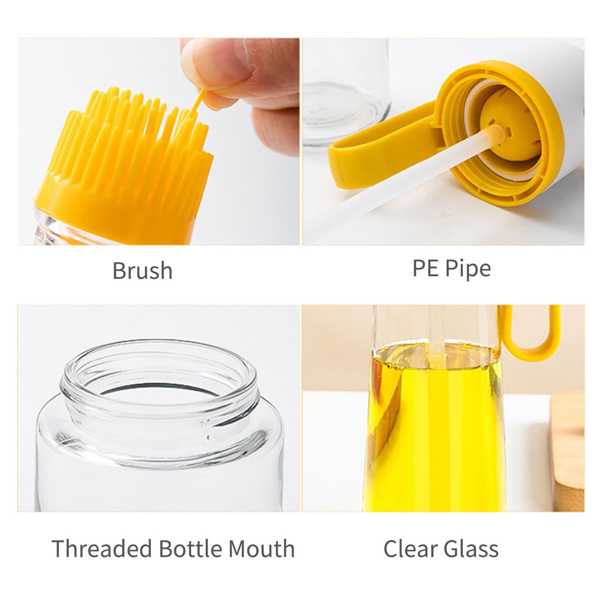 2 In 1 Olive Oil Dispenser With Silicone Brush 550mL Glass Bottle Leakproof Refillable Oil Dispenser for Cooking BBQ Salad Baking Grilling
