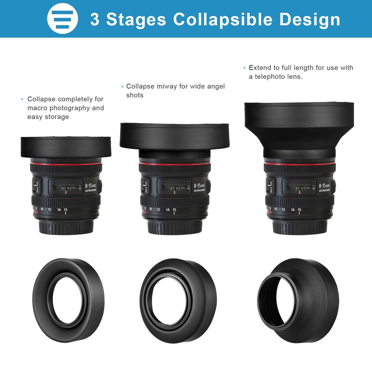 67mm Lens Hood Set with Tulip Flower Lens Hood + Collapsible Rubber Lens Hood + Lens Cleaning Cloth Replacement for Canon EOS 7D 70D 77D 80D 90D Rebel T7i T6i T6s for Canon EF-S 18-135mm f/3.5-5.6 Lens