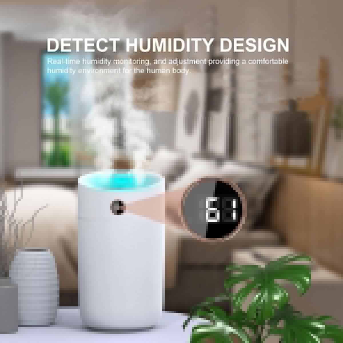 3L Mist Humidifier Diffuser with Humidity Display Double Nozzle Cool Mist Humidifier Quiet Colorful Night Light Humidifier for Bedroom USB Powered Home Humidifier