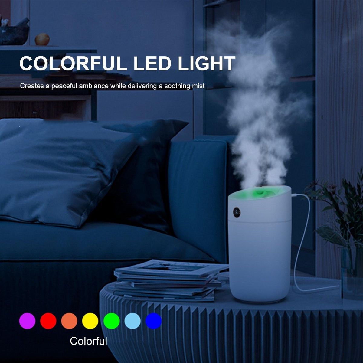 3L Mist Humidifier Diffuser with Humidity Display Double Nozzle Cool Mist Humidifier Quiet Colorful Night Light Humidifier for Bedroom USB Powered Home Humidifier