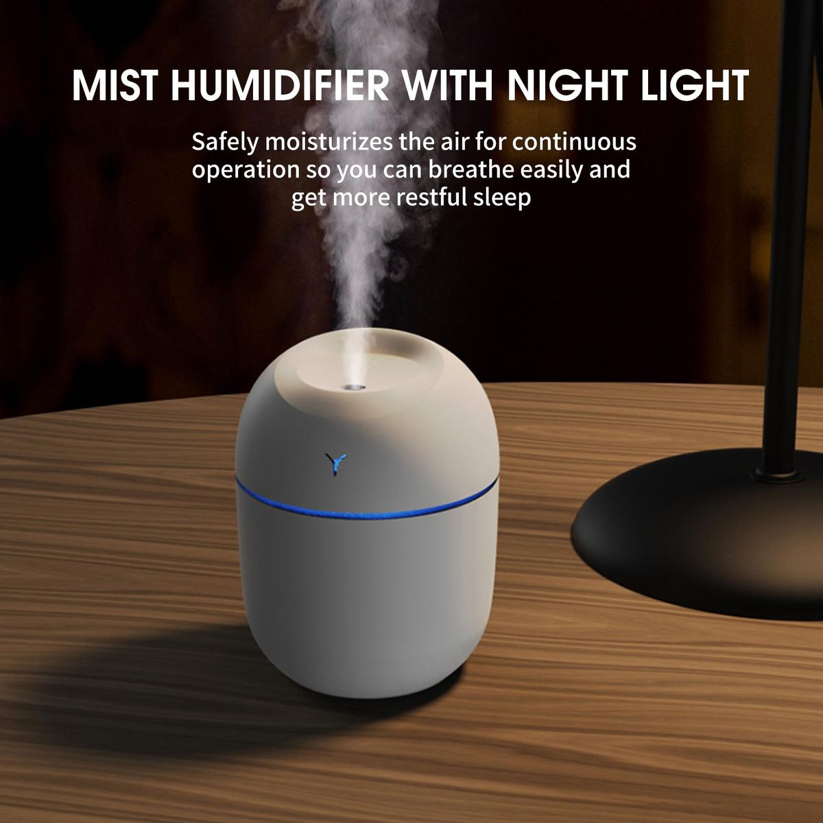 220mL Mist Humidifier with Night Light Portable Desk Quiet Cool USB Humidifier Waterless Auto-Off Humidifier for Home Travel Office Bedroom