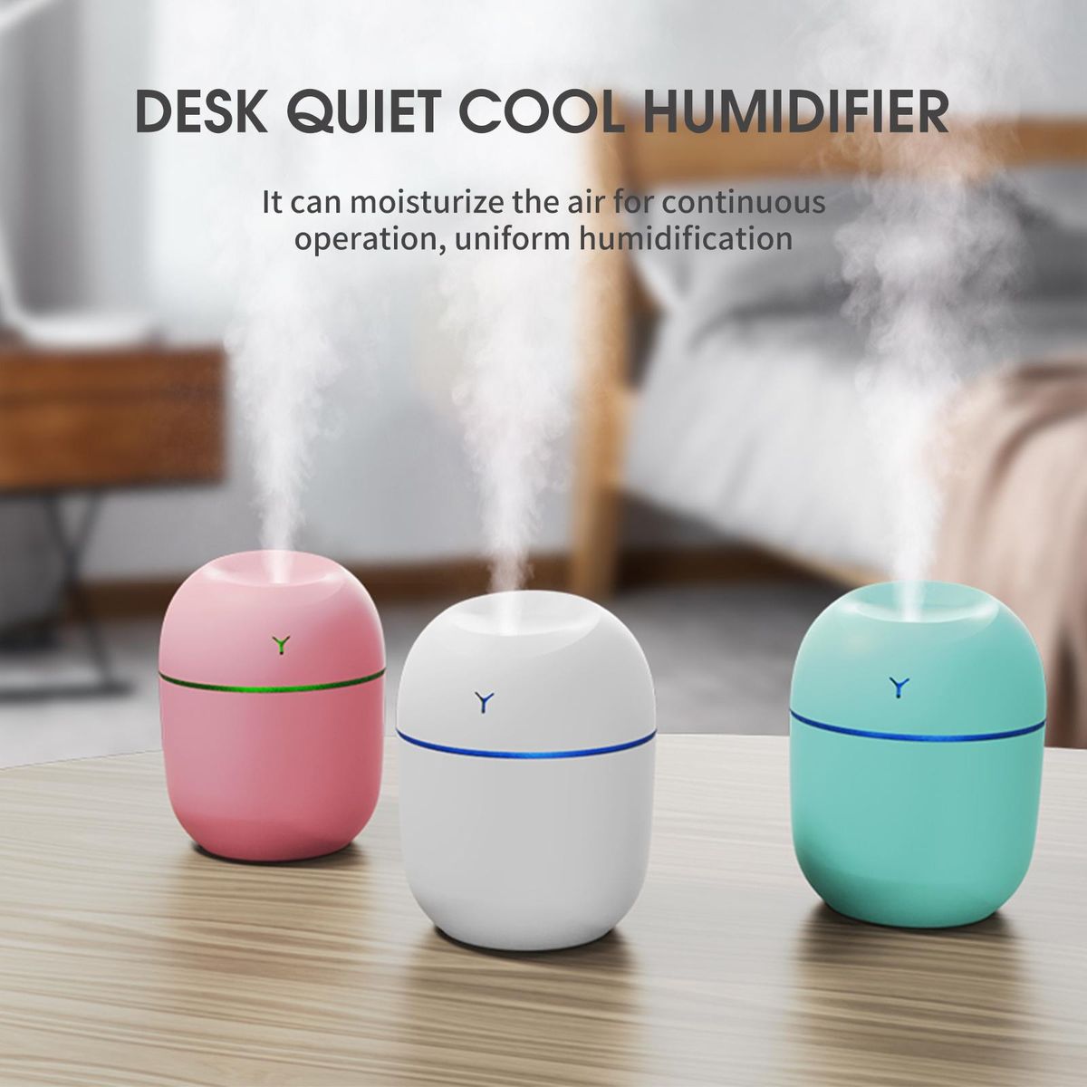 220mL Mist Humidifier with Night Light Portable Desk Quiet Cool USB Humidifier Waterless Auto-Off Humidifier for Home Travel Office Bedroom