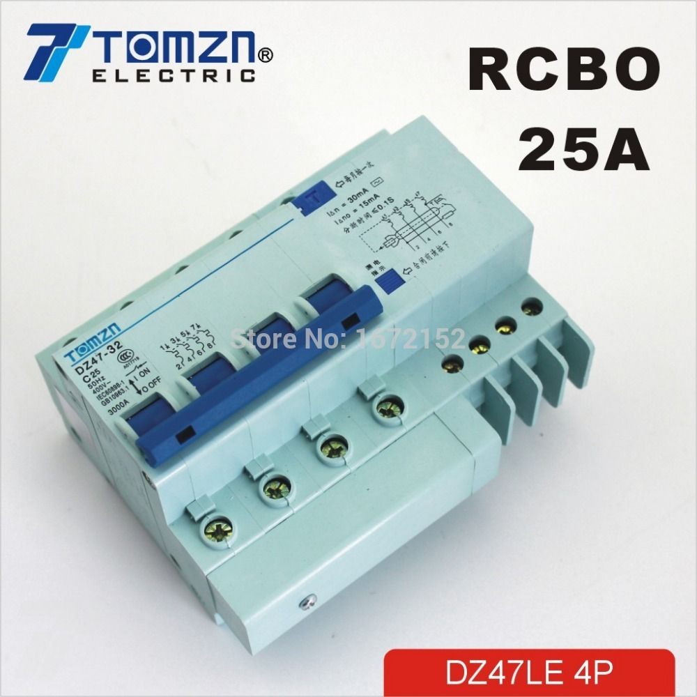 25A Residual 50HZ Current DZ47LE 60HZ 4P 400V~ Circuit