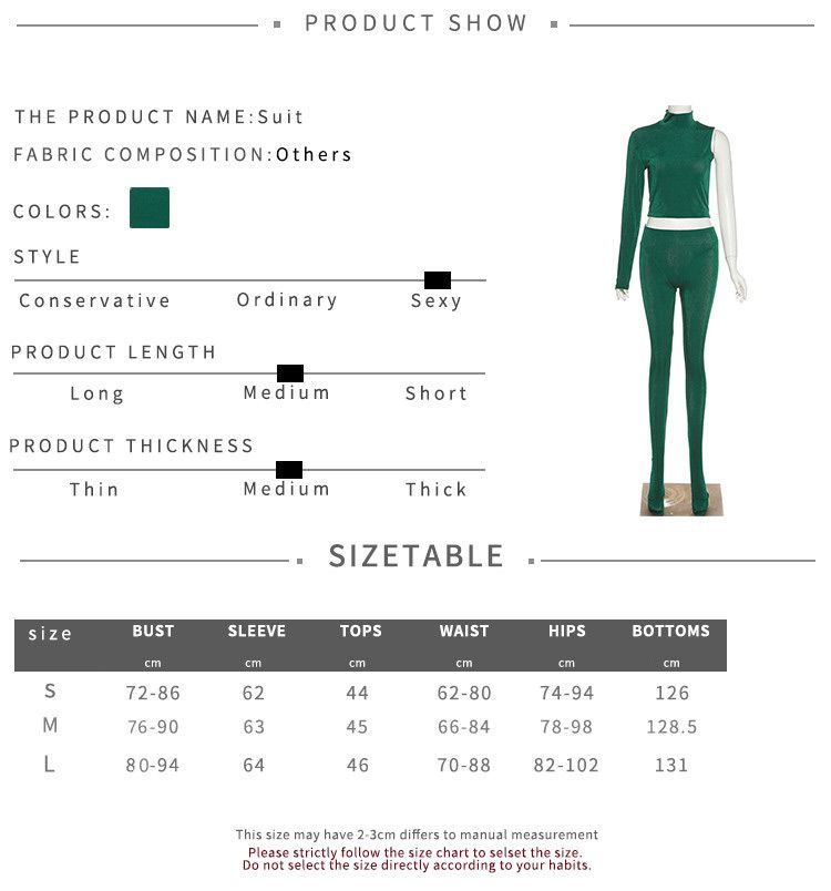 Two Piece Set Women Mock Neck One Shoulder Long Sleeve Tops+ Pencil Pants