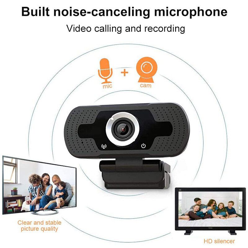 1080P USB Webcam Web Camera Built-in Noise Reduction Microphone For Live Streaming Video Calling Recording Computer PC Laptop