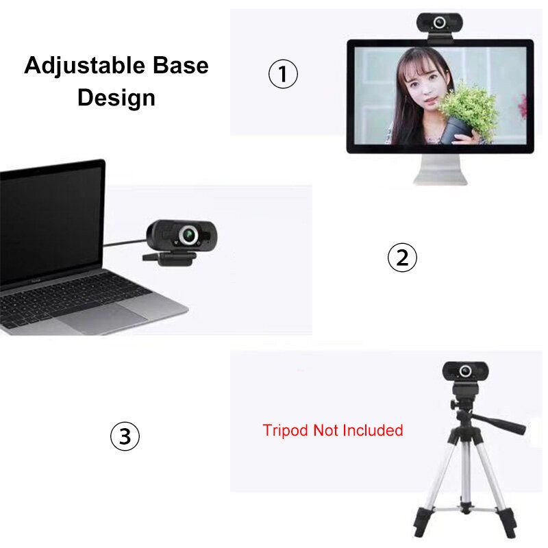 1080P USB Webcam Web Camera Built-in Noise Reduction Microphone For Live Streaming Video Calling Recording Computer PC Laptop