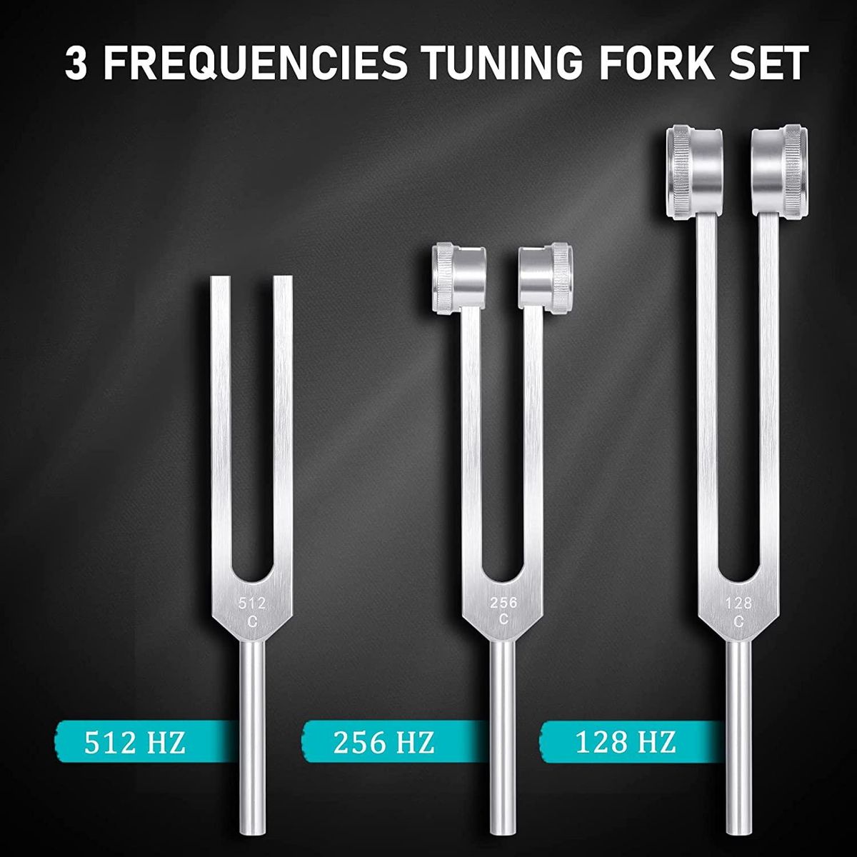 Tuning Fork Set (128Hz, 256Hz, 512Hz) of 3 Pack,Tuning