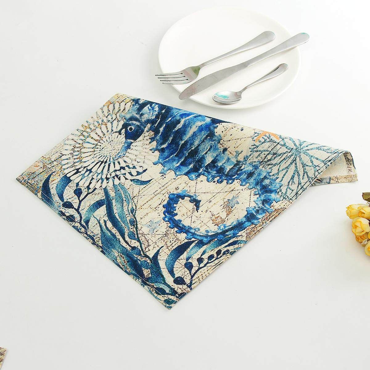 30*40cm Cotton Linen Heat Insulation Waterproof Table Dining Meal Cup Mat Mouse A Hippocampus