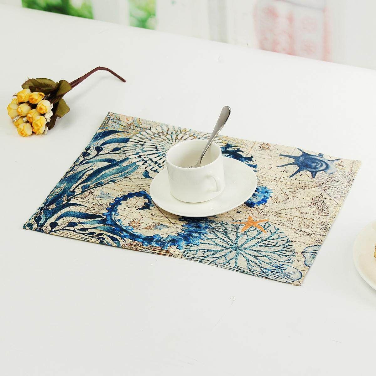 30*40cm Cotton Linen Heat Insulation Waterproof Table Dining Meal Cup Mat Mouse A Hippocampus