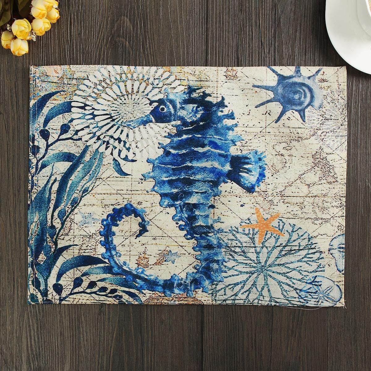 30*40cm Cotton Linen Heat Insulation Waterproof Table Dining Meal Cup Mat Mouse A Hippocampus