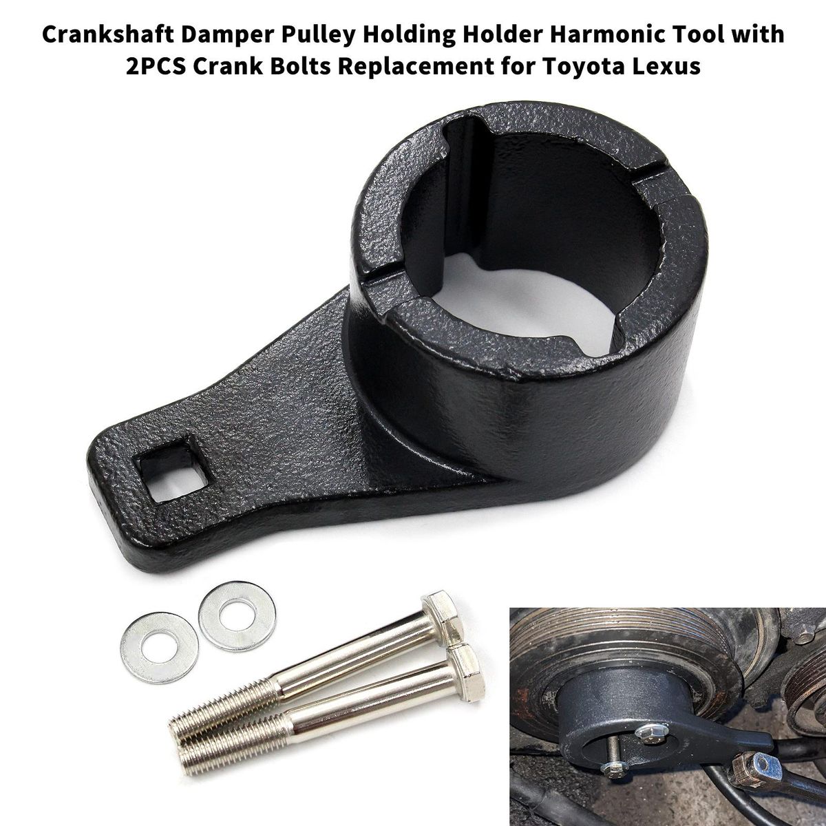Crankshaft Damper Pulley Holding Holder Harmonic Tool with 2PCS Crank Bolts Replacement for Toyota Lexus