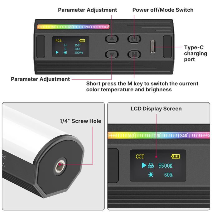 Ulanzi I-Light Mini Magnetic RGB Tube Light LED Video Light