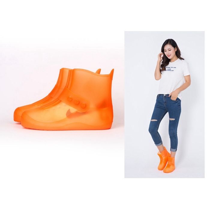 Fashion Integrated PVC Waterproof  Non-slip Shoe Cover With Thickened Soles Size: 30-31(Orange)