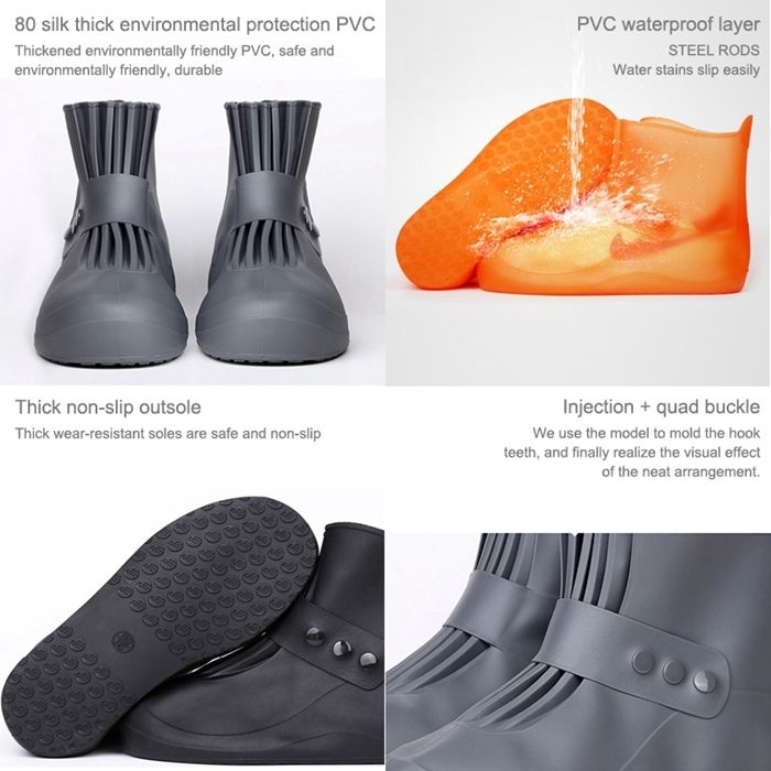 Fashion Integrated PVC Waterproof  Non-slip Shoe Cover With Thickened Soles Size: 30-31(Orange)