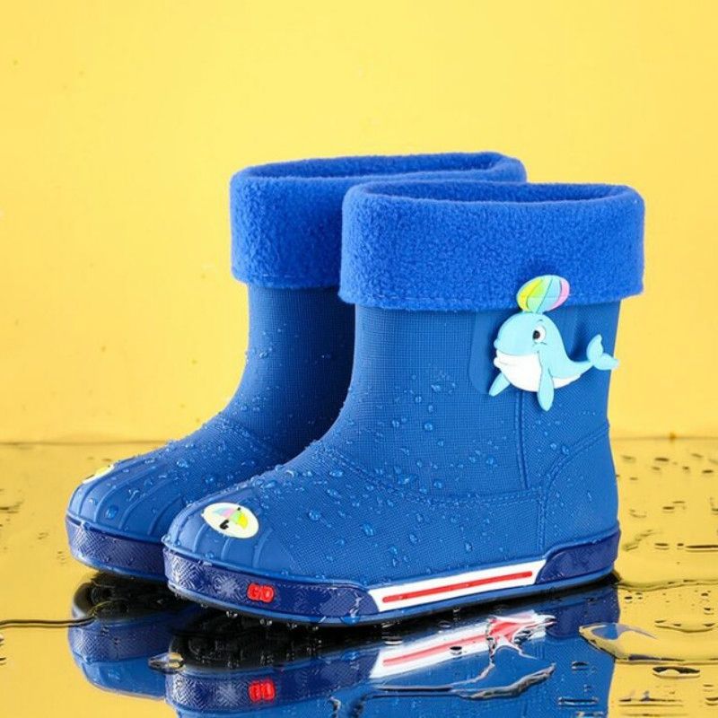 Children Non-Slip Plus Velvet Warm Cartoon Short Rain Boots, Size:Inner Length 20cm, Style:With Cotton Cover(Dark Blue)