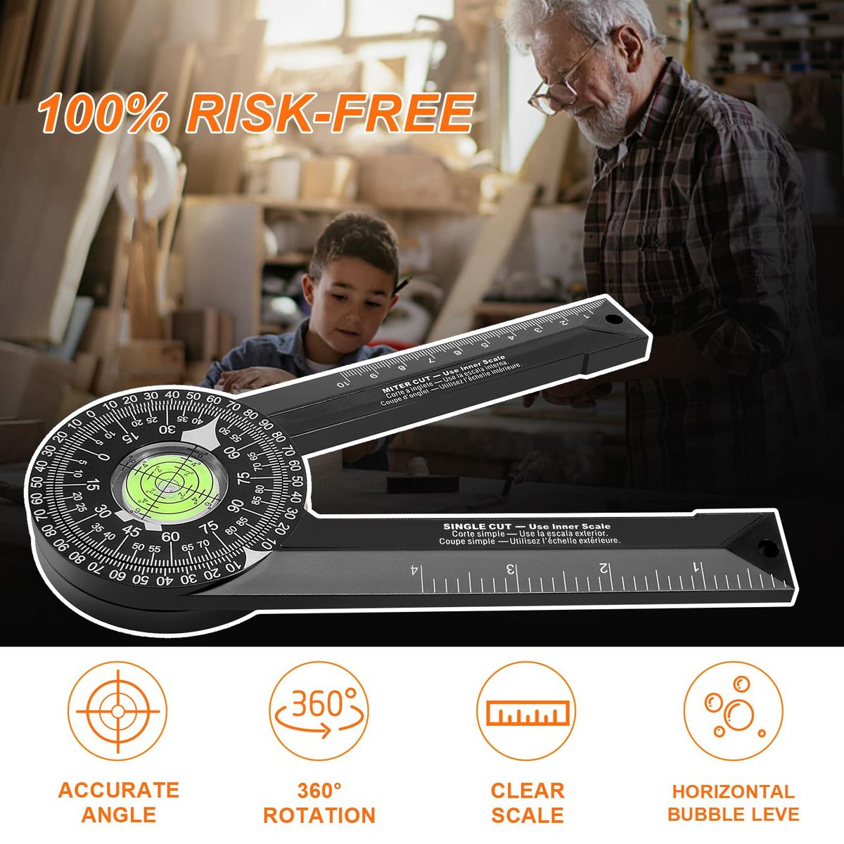 Miter Saw Protractor Woodworking Cutting Positioner Angle Gauge Protractor 360° Horizontal Angle Finder Accurate Measurement of Inside and Outside Angles