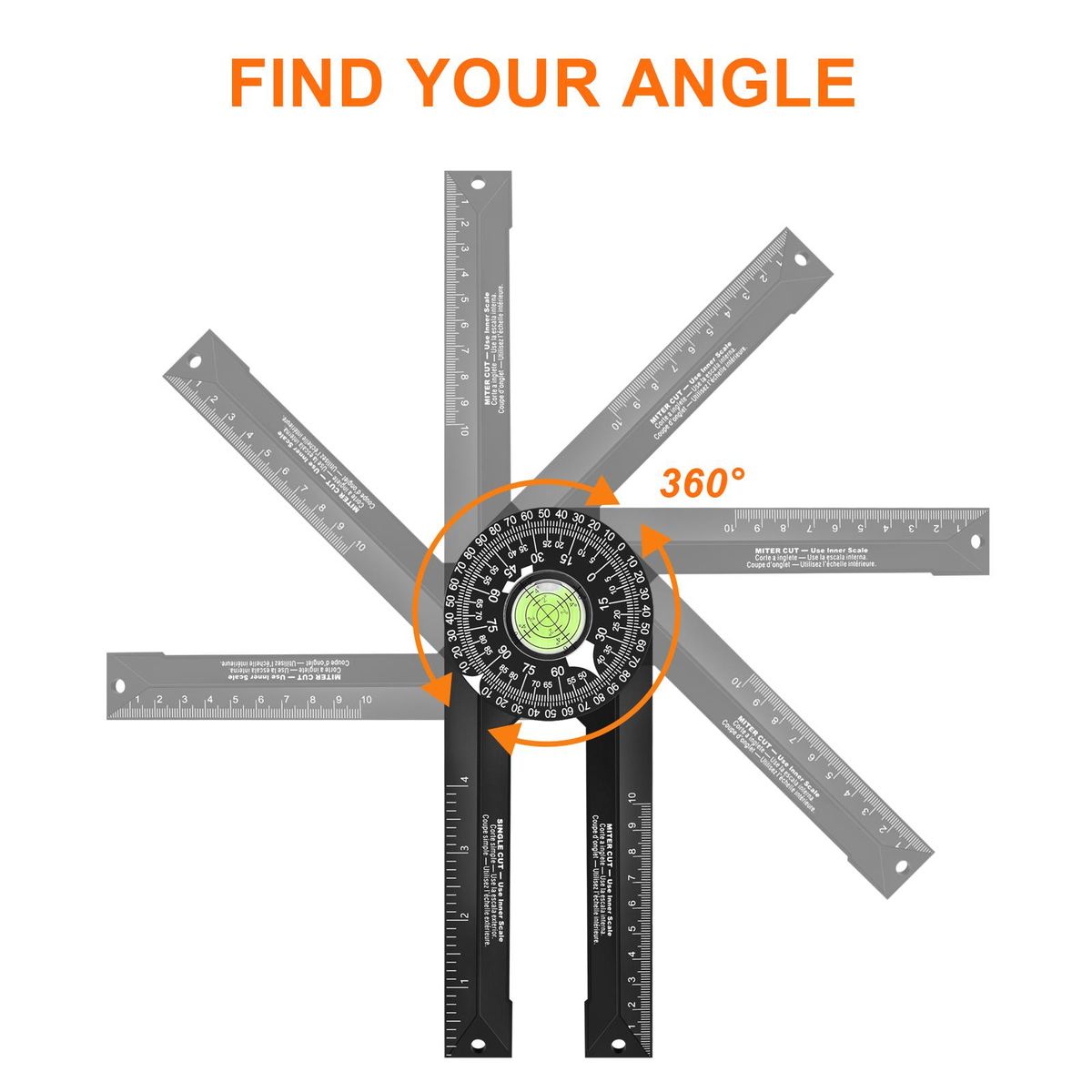 Miter Saw Protractor Woodworking Cutting Positioner Angle Gauge Protractor 360° Horizontal Angle Finder Accurate Measurement of Inside and Outside Angles