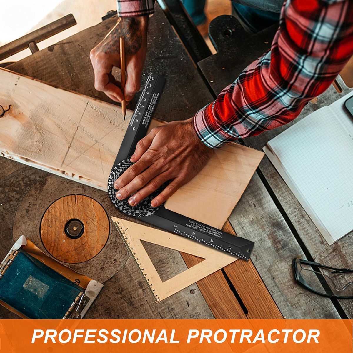 Miter Saw Protractor Woodworking Cutting Positioner Angle Gauge Protractor 360° Horizontal Angle Finder Accurate Measurement of Inside and Outside Angles