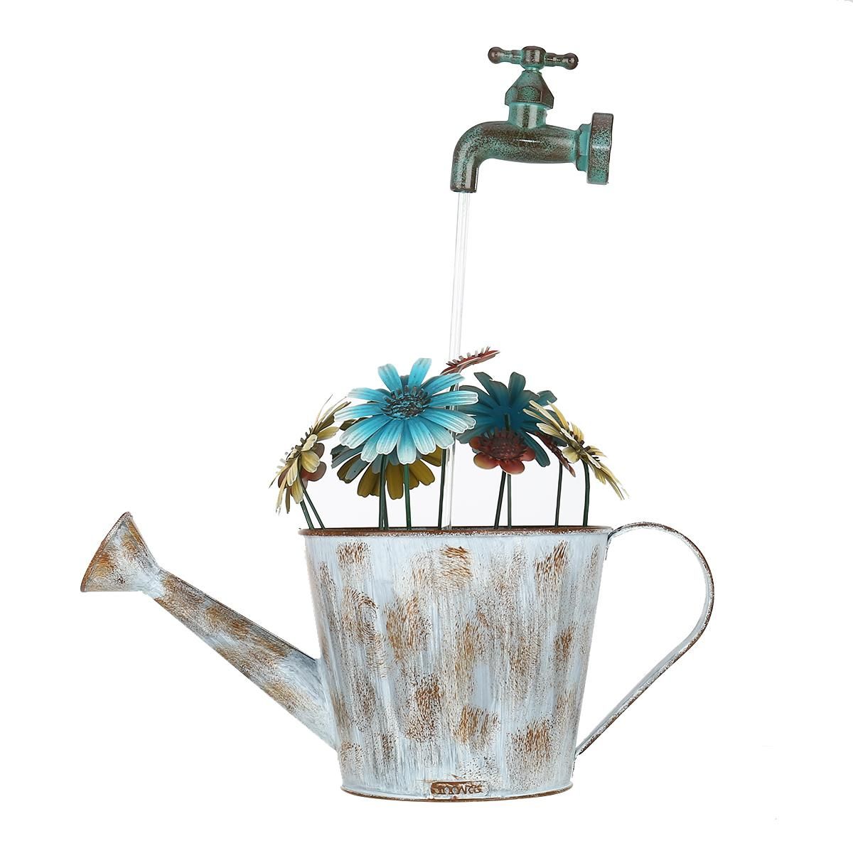 Tooarts Outdoor Iron Fountain Flower Pot Fountain Water Pump Cascading Water Fountain Decorative Stopcock Garden Decoration(US plug)