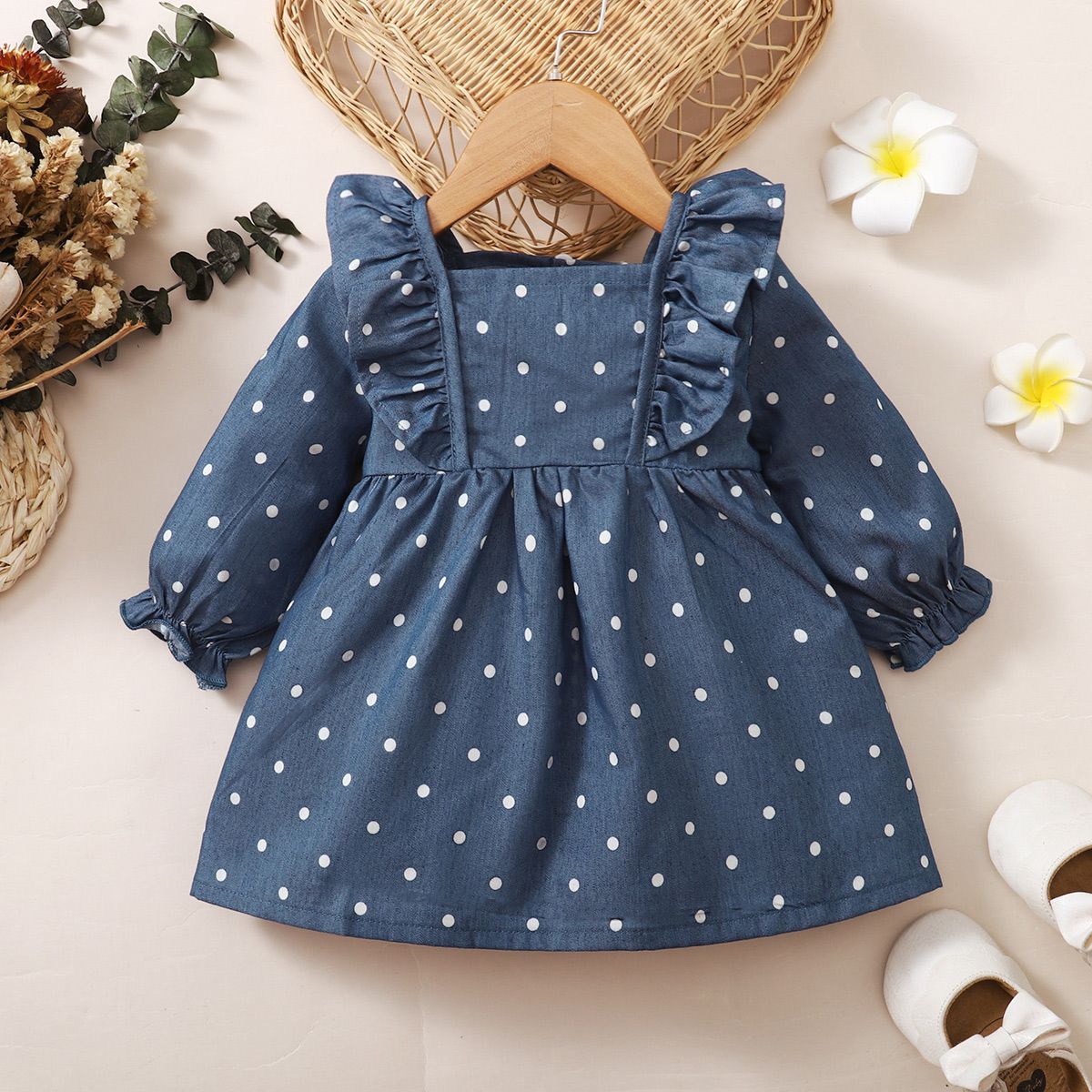 0-2 Years Infant Baby Girl Dress/Ruffle Polka Dots Long Sleeve Dress