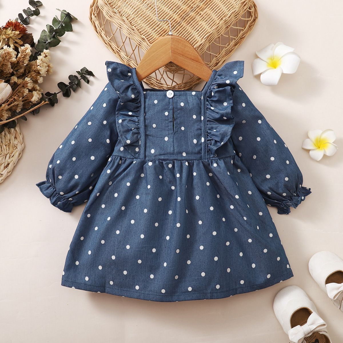 0-2 Years Infant Baby Girl Dress/Ruffle Polka Dots Long Sleeve Dress