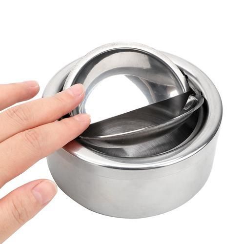 Windproof Stainless Steel With Lid Cigarette Ashtray Ash Storage Case Round