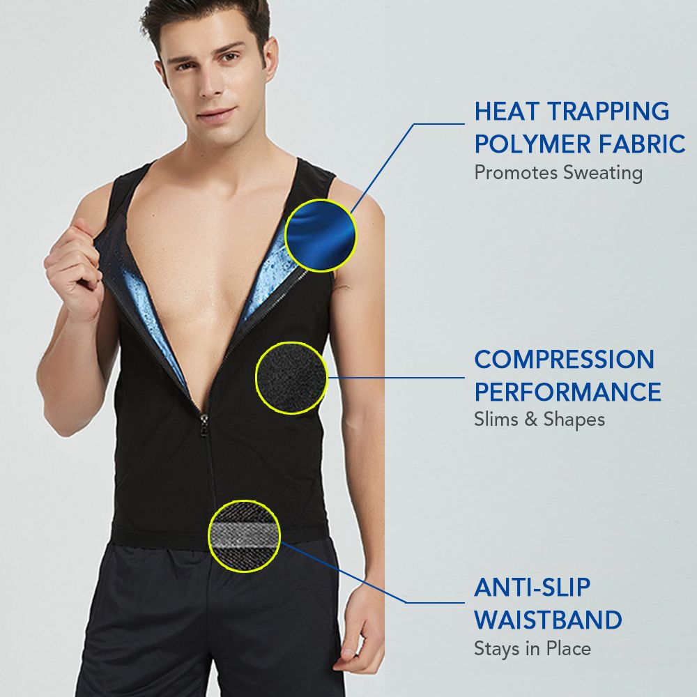 Men Waist Trainer Vest Zipper Workout Vest Body Shaper Suit