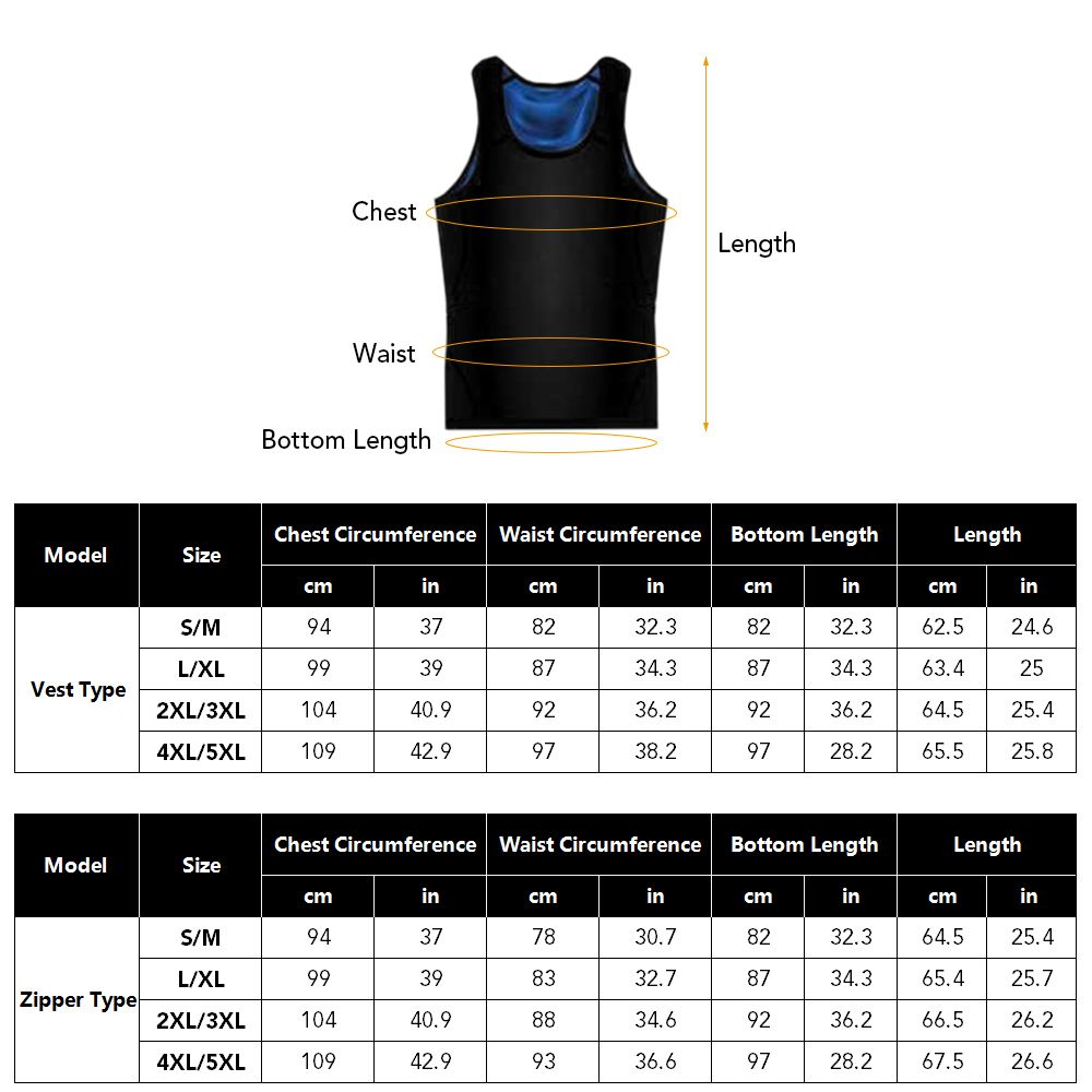 Men Waist Trainer Vest Zipper Workout Vest Body Shaper Suit