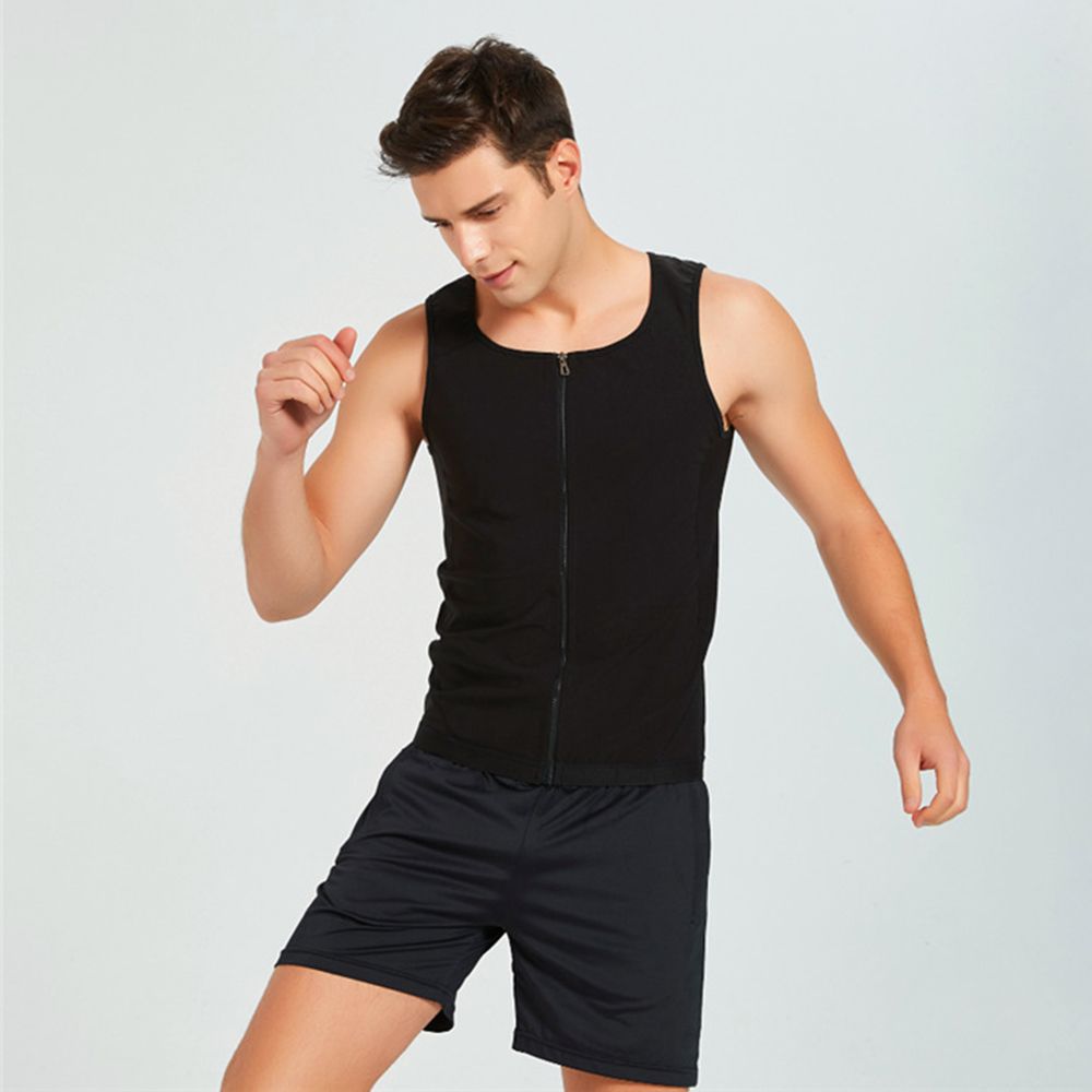 Men Waist Trainer Vest Zipper Workout Vest Body Shaper Suit