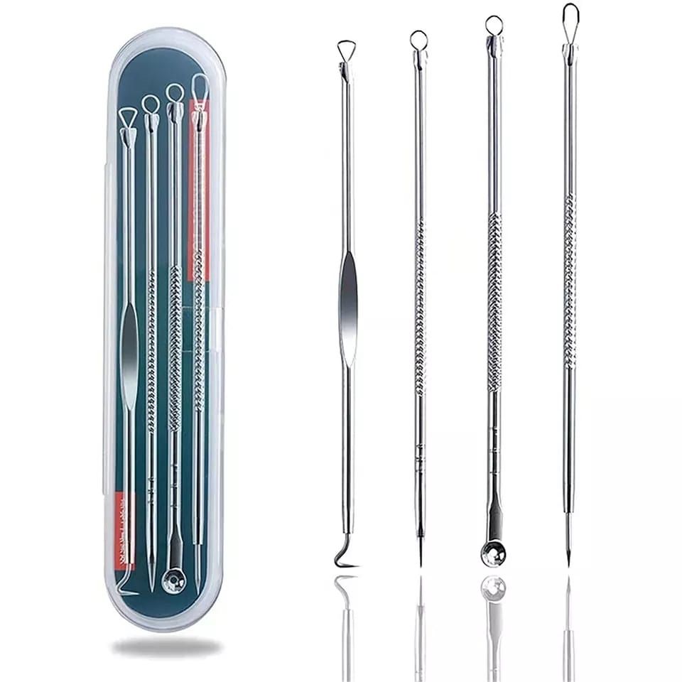 Cool 4pcs Stainless Steel Facial Acne Blackhead Remover Needles Kit Extractor Tool Set